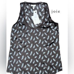 Joie "Rain" silk feather tank top in charcoal NWT, MSRP$148